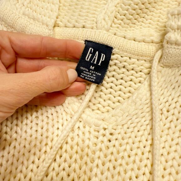 Vintage Y2K Gap Sweater Womens M Ivory 100% Cotton Bell Sleeve Chunky Fisherman - Picture 9 of 11